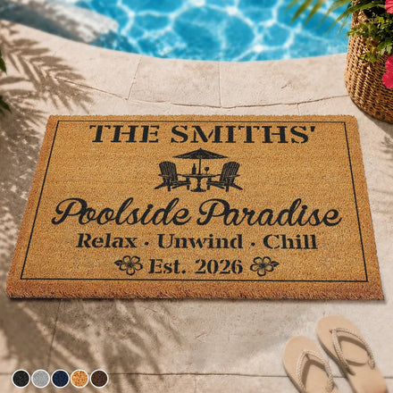 Welcome To Our Poolside Paradise - Personalized Coconut Doormat