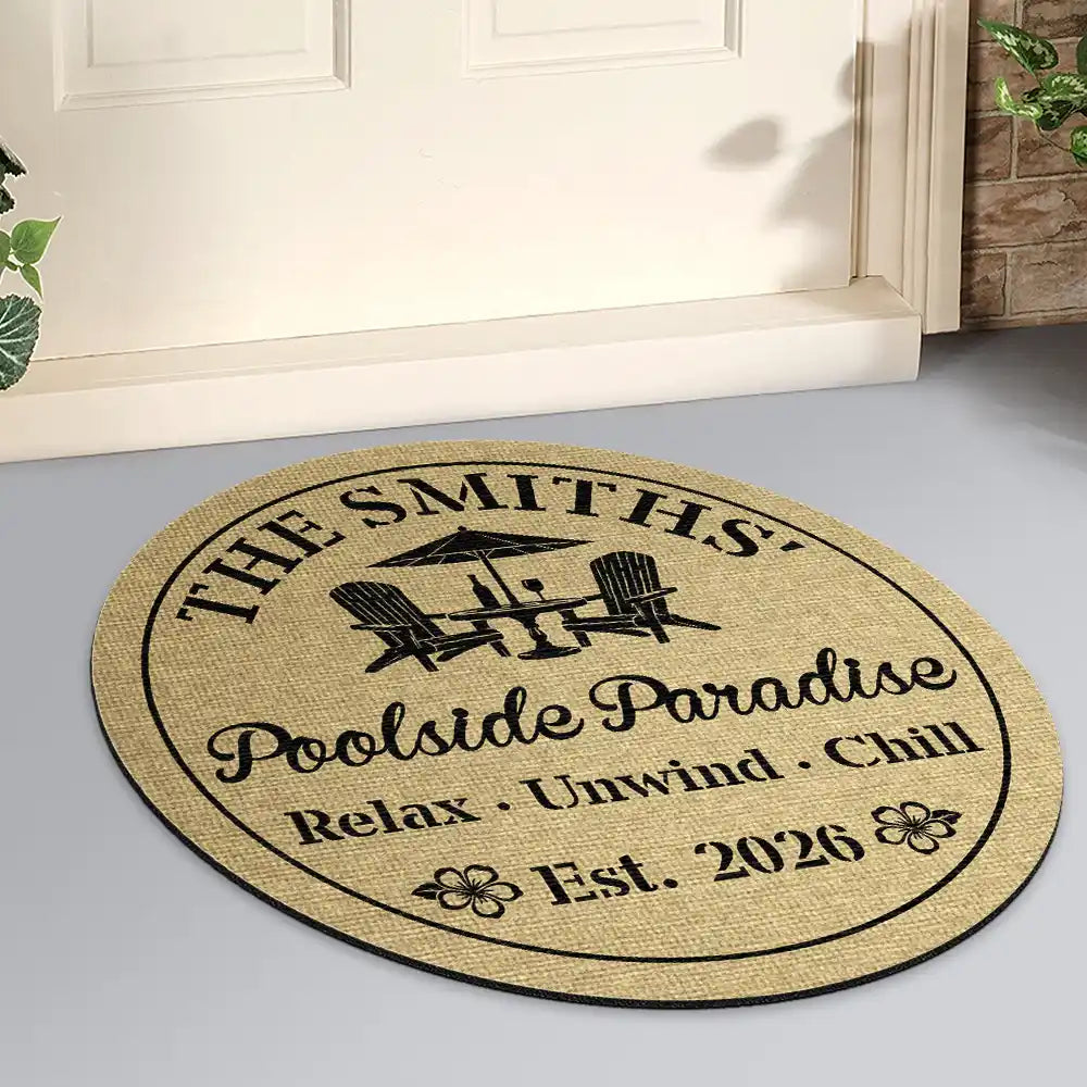 Poolside,Outdoor Decor,Summer,Top Market,Family,Cozy,Custom Text - Welcome To Our Poolside Paradise - Personalized Custom Shaped Doormat
