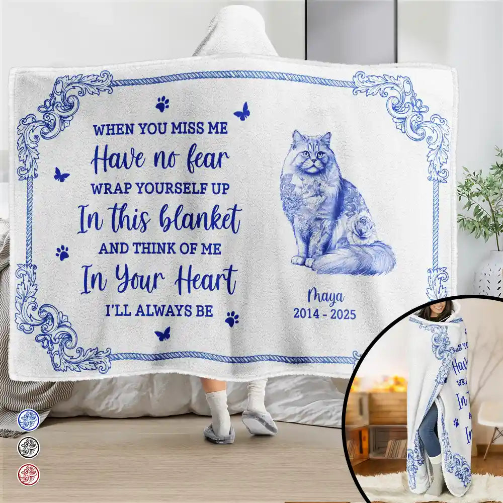 Christmas, Sad, Gift For Women, Gift For Men, Pet Lovers, Pet Mom, Pet Dad - When You Miss Me Memorial Dog Toile - Personalized Wearable Hooded Blanket