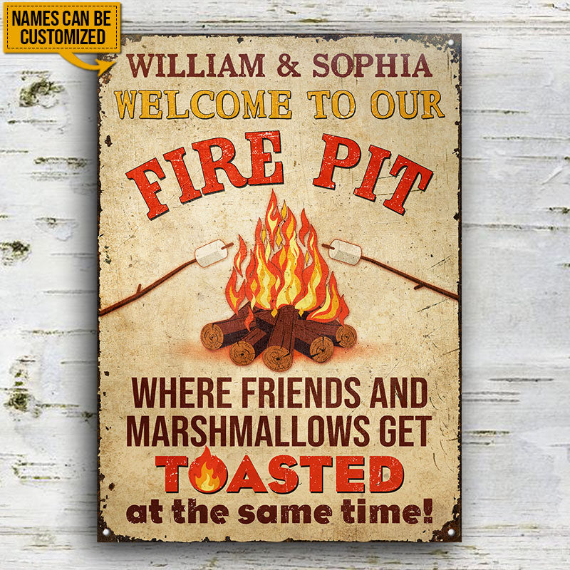 Where Friends Marshmallows Get Toasted Firepit Funny Custom Classic Metal Signs, Funy Camping Sign