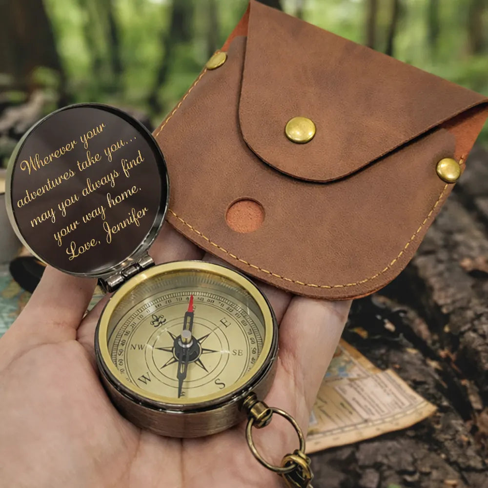 Gift For Couples,Gift For Husband,Gift For Boyfriend,Gift For Wife,Gift For Girlfriend,Love - Wherever Your Adventures Take You - Personalized Engraved Brass Compass