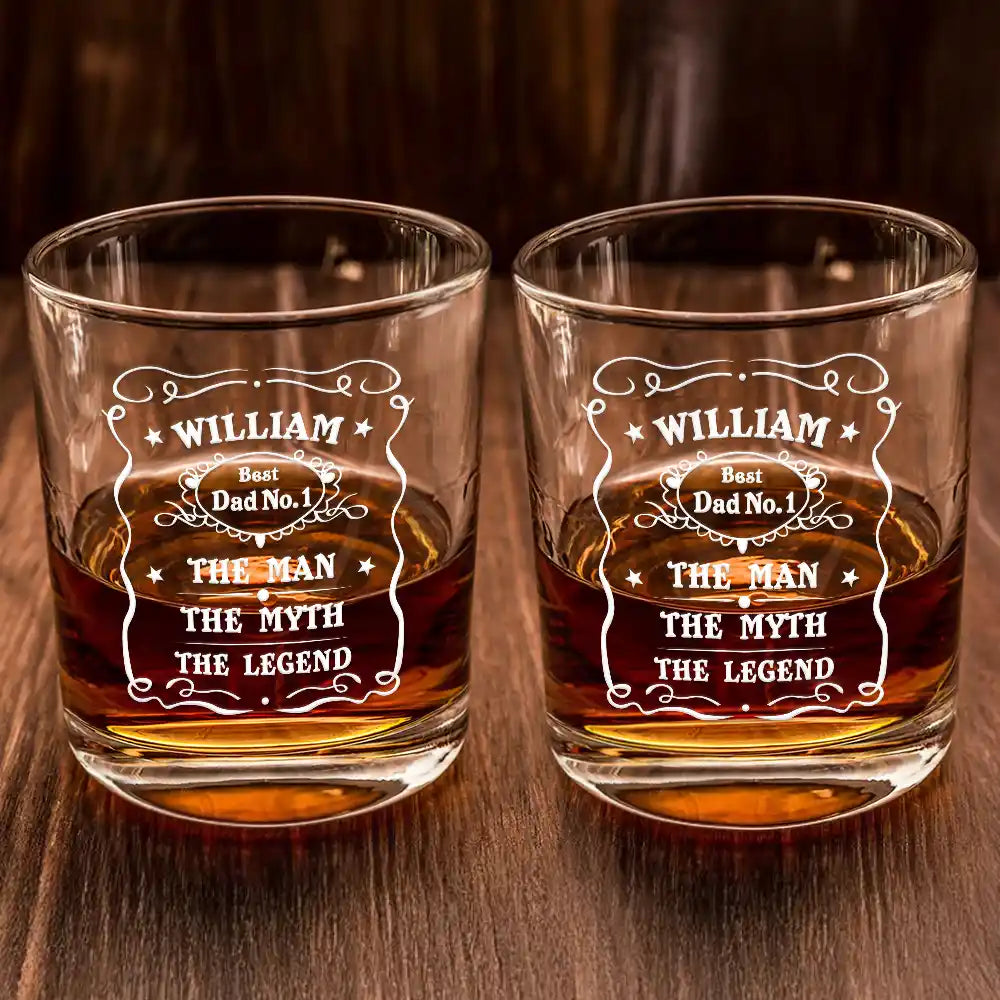 Gift For Father, Dad's Hobby, Happy - Whiskey Vintage Label The Man The Legend - Personalized Whiskey Glass