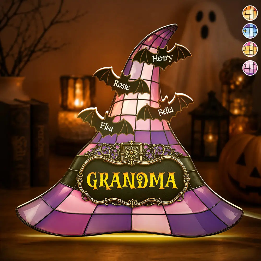 Witch Hat Grandma & Grandkids - Personalized Custom Shaped Light Box