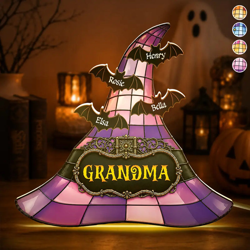 Adorable,Gift For Grandchildren,Gift For Grandkids,Gift For Grandma,Halloween,Grandma - Grandkids,Icon - Witch Hat Grandma & Grandkids - Personalized Custom Shaped Light Box