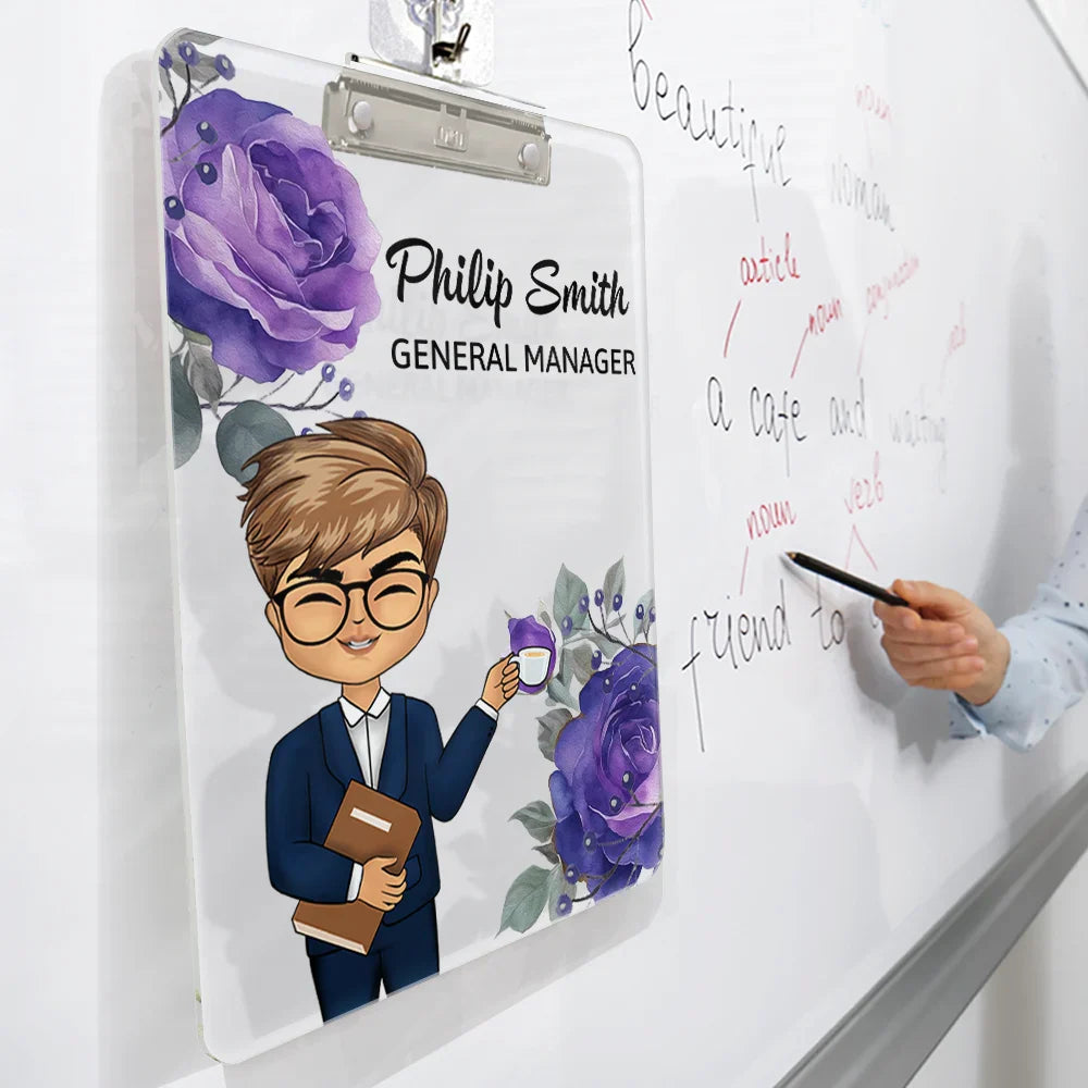 Gift For Yourself,Gift For Women,Gift For Men,Officer,Happy - Woman Man Office Floral - Personalized Acrylic Clipboard