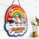 Gift For Grandma, Gift For Grandpa, Grandpa - Grandkids,Grandma - Grandkids, Gift For Women, Gift For Men, Happy - Wood Carved Effect Spoiled Grandkids Live Here - Personalized Custom Shaped Wood Sign