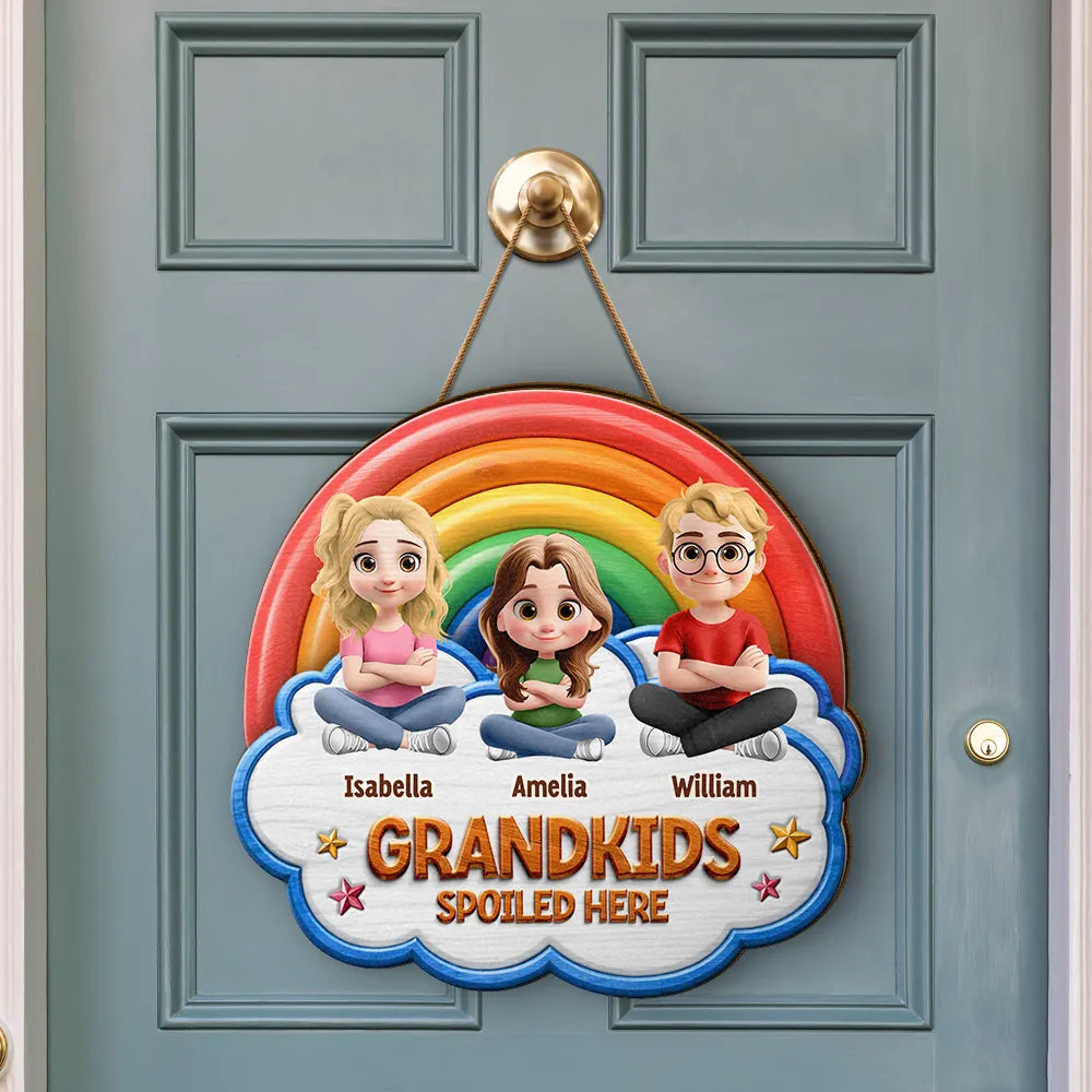 Gift For Grandma, Gift For Grandpa, Grandpa - Grandkids,Grandma - Grandkids, Gift For Women, Gift For Men, Happy - Wood Carved Effect Spoiled Grandkids Live Here - Personalized Custom Shaped Wood Sign