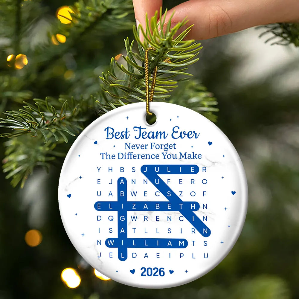 Gift For Colleagues,Christmas,Word Search Puzzle,Happy - Word Search Puzzle Best Team Ever Never Forget The Difference You Make - Personalized Circle Ceramic Ornament