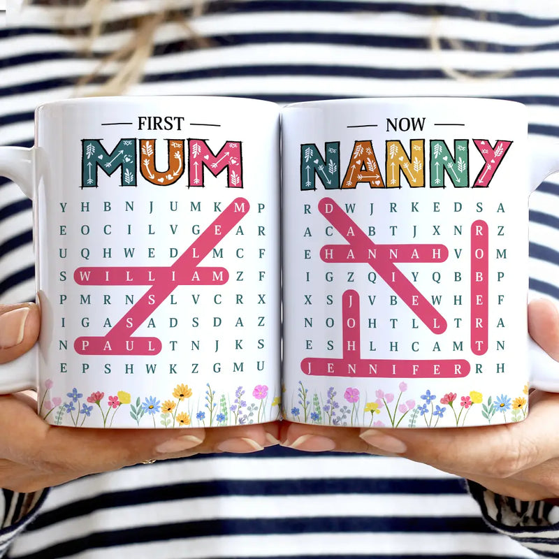 Gift For Grandma,Gift For Women,Gift For Mother,Happy - Word Search Puzzle First Mom Now Grandma - Personalized White Edge-to-Edge Mug