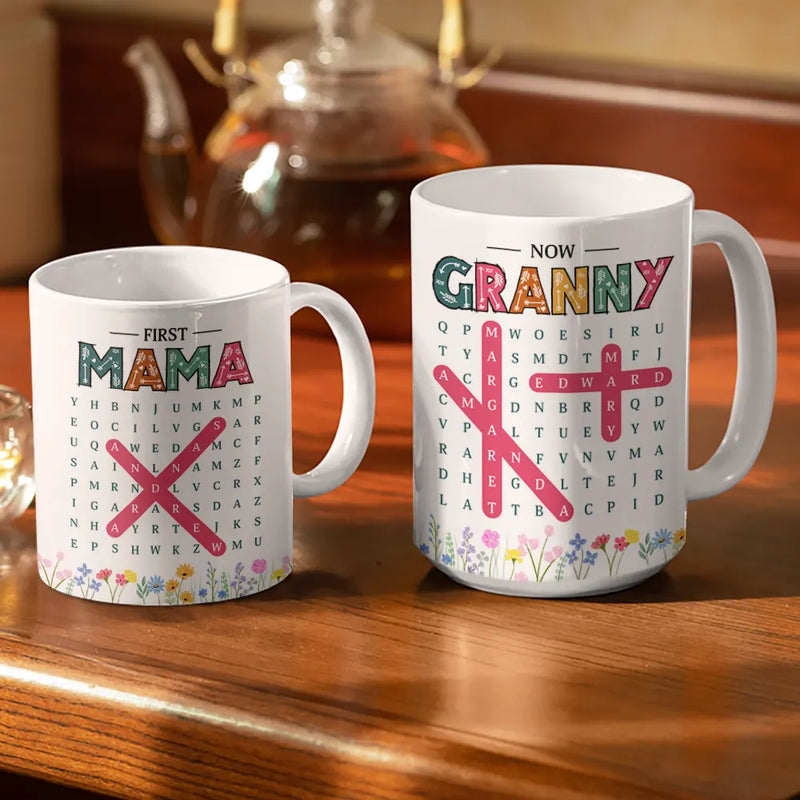 Gift For Grandma,Gift For Women,Gift For Mother,Happy - Word Search Puzzle First Mom Now Grandma - Personalized White Edge-to-Edge Mug