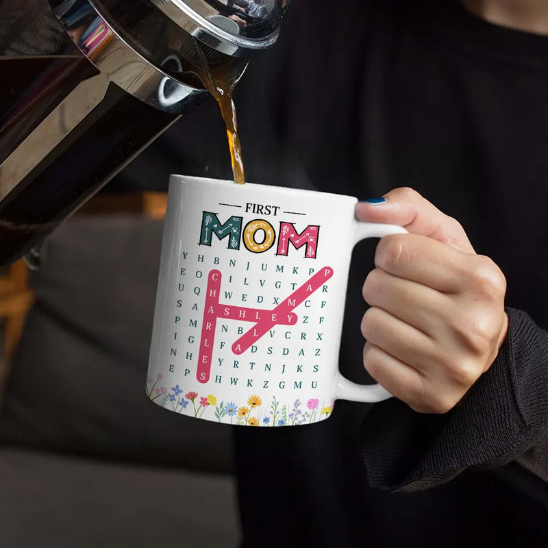 Gift For Grandma,Gift For Women,Gift For Mother,Happy - Word Search Puzzle First Mom Now Grandma - Personalized White Edge-to-Edge Mug