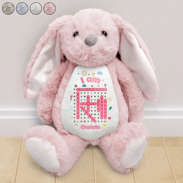 Gift For Daughter,Gift For Son,Gift For Kids,Gift For Grandkids,Gift For Sibling,Happy,New baby,Word Search Puzzle,Vector - Word Search Puzzle I Am Kind Smart Brave - Personalized Soft Toy Bunny