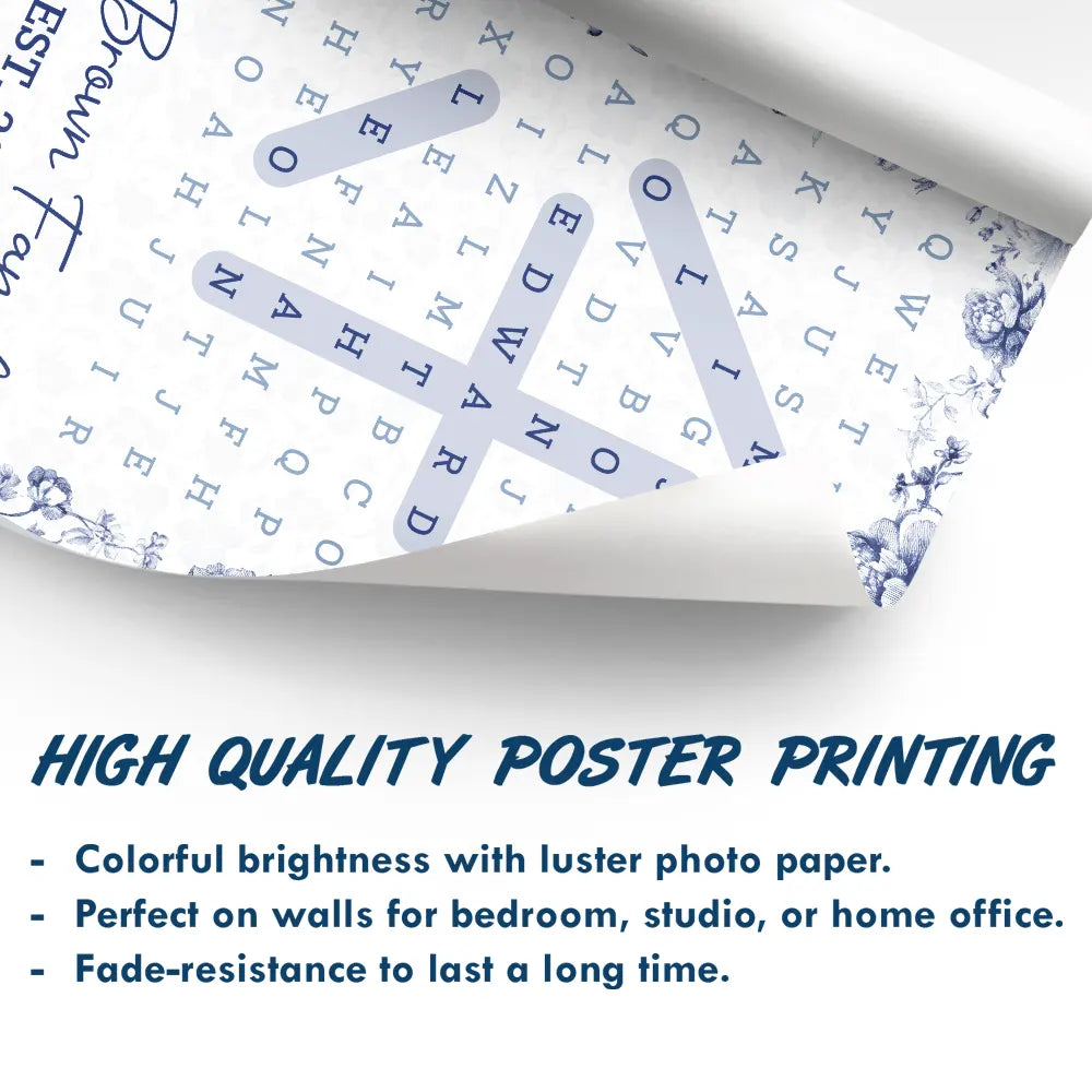 Family,Single Mom,Single Dad,LGBT,Pet Couple,Gift For Women,Gift For Men,Gift For Mother,Gift For Father,Gift For Grandparents,Happy - Word Search Puzzle Our Family Toile De Jouy - Personalized Poster