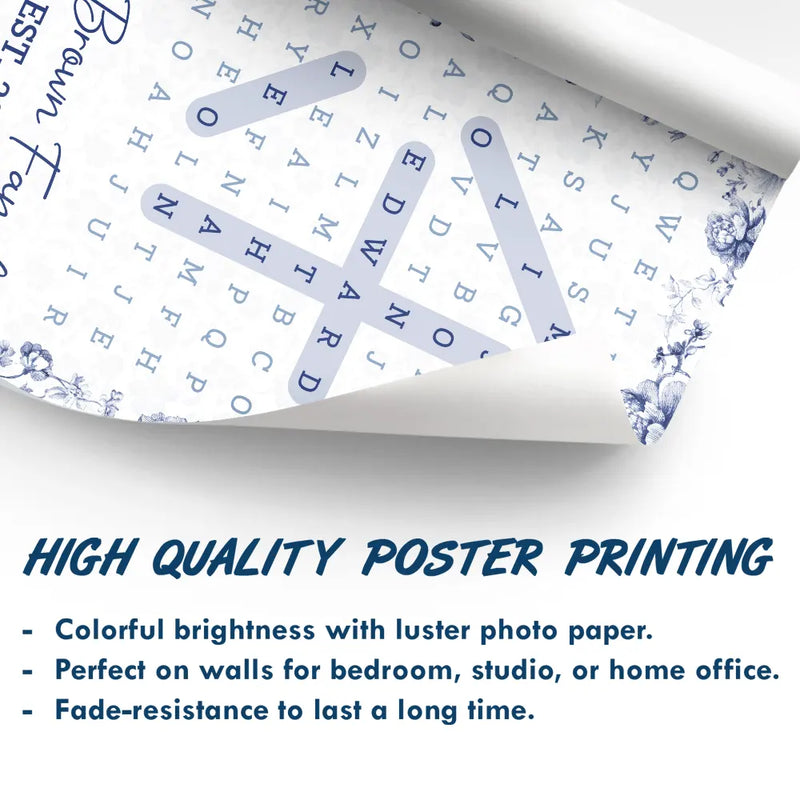 Family,Single Mom,Single Dad,LGBT,Pet Couple,Gift For Women,Gift For Men,Gift For Mother,Gift For Father,Gift For Grandparents,Happy - Word Search Puzzle Our Family Toile De Jouy - Personalized Poster