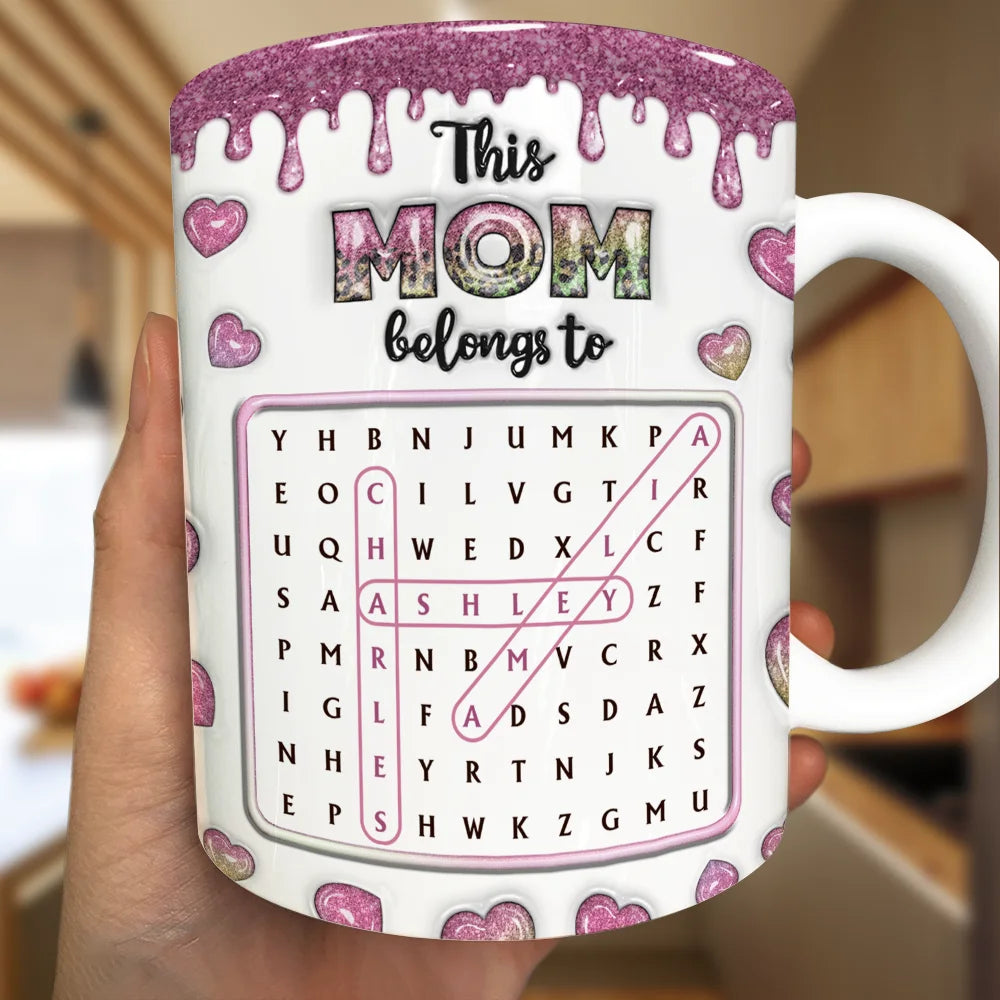 Gift For Mother,Gift For Grandma,Happy - Word Search Puzzle This Mom Grandma Belongs To - Personalized White Edge-to-Edge Mug