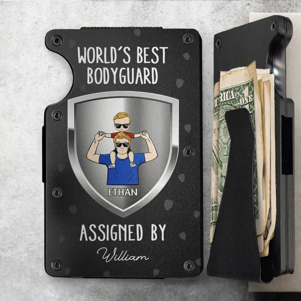 Gift For Husband,Gift For Father,New Dad,Funny,Happy - World's Best Bodyguard Assigned By - Personalized Card Wallet With Money Clip
