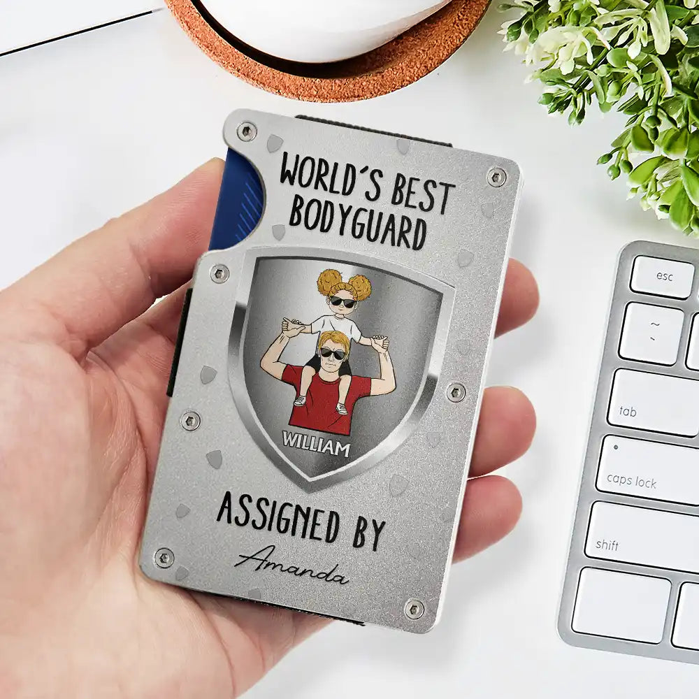 Gift For Husband,Gift For Father,New Dad,Funny,Happy - World's Best Bodyguard Assigned By - Personalized Card Wallet With Money Clip