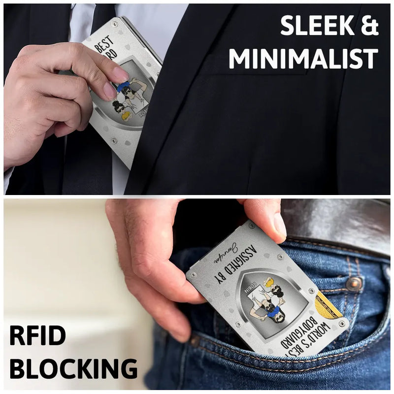 Gift For Husband,Gift For Father,New Dad,Funny,Happy - World's Best Bodyguard Assigned By - Personalized Card Wallet With Money Clip