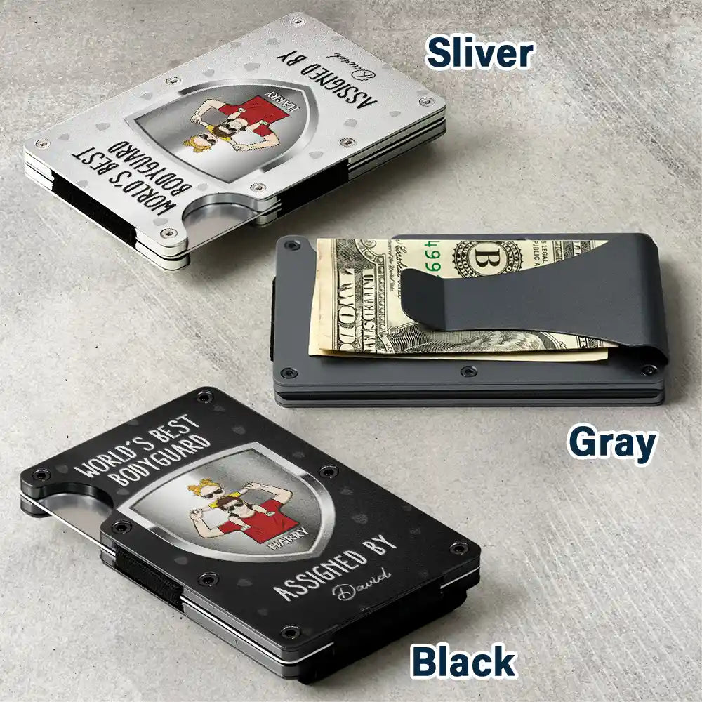 Gift For Husband,Gift For Father,New Dad,Funny,Happy - World's Best Bodyguard Assigned By - Personalized Card Wallet With Money Clip