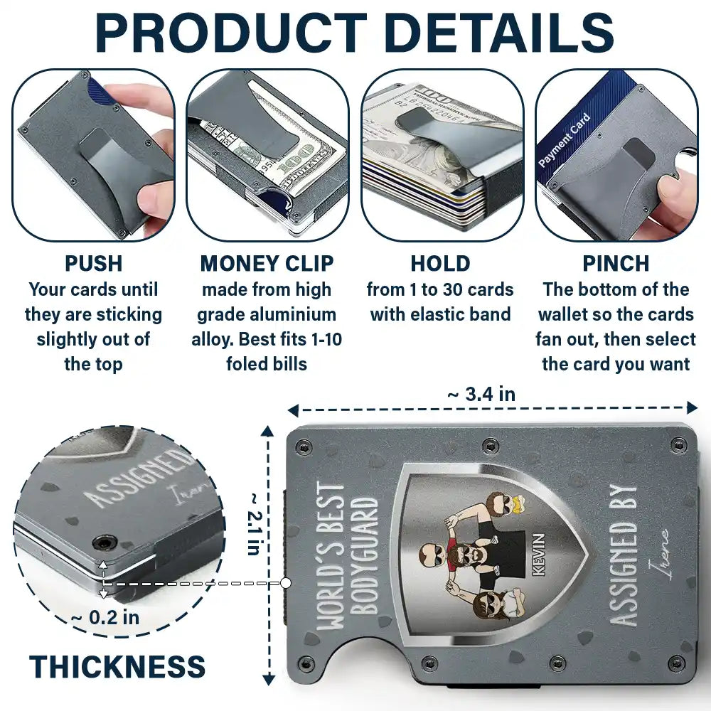 Gift For Husband,Gift For Father,New Dad,Funny,Happy - World's Best Bodyguard Assigned By - Personalized Card Wallet With Money Clip
