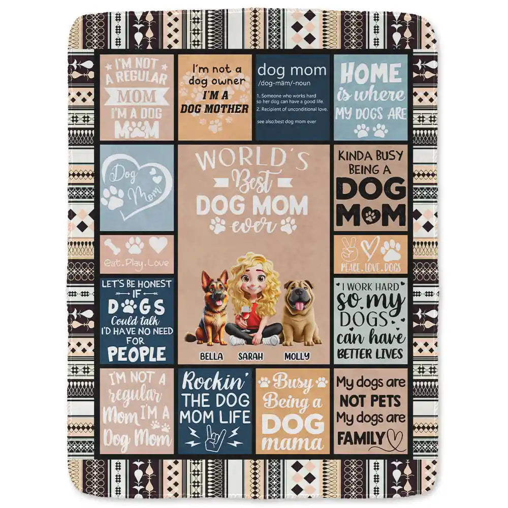 Dog Lovers, Dog Mom, Gift For Women, Gift For Yourself, Happy - World's Best Dog Mom Ever 3D Effect - Personalized Fleece Blanket, Sherpa Blanket