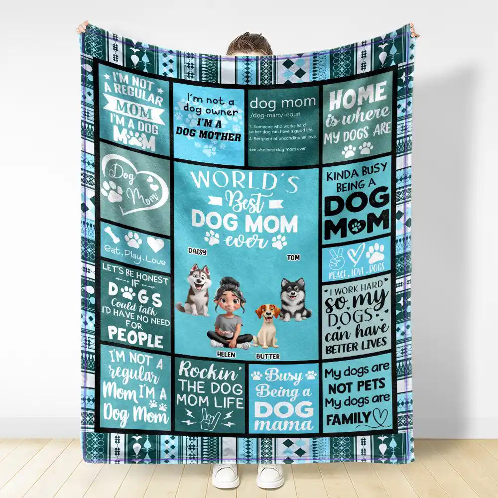 Dog Lovers, Dog Mom, Gift For Women, Gift For Yourself, Happy - World's Best Dog Mom Ever 3D Effect - Personalized Fleece Blanket, Sherpa Blanket