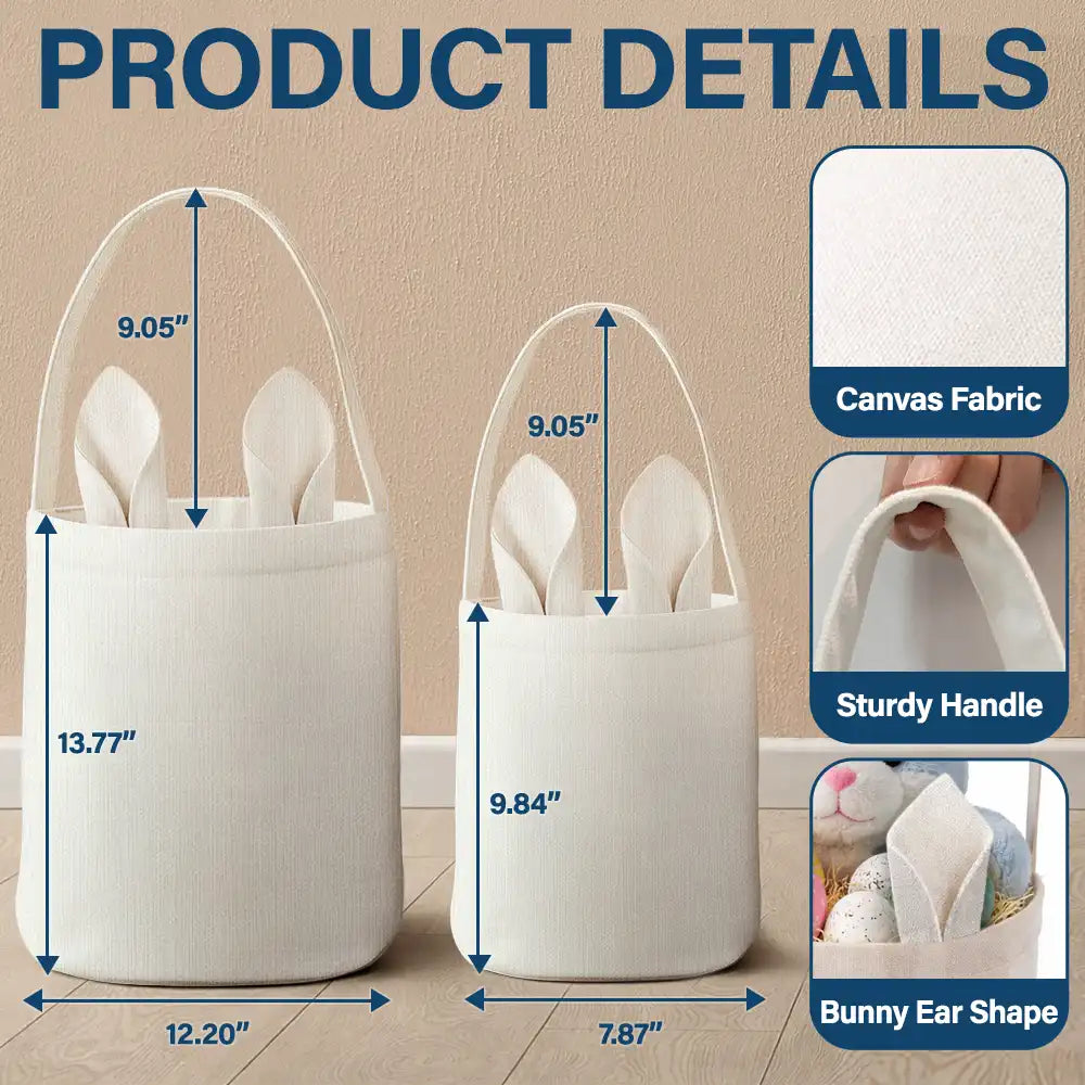 Gift For Kids,Grandpa,Grandkids,Grandma,Grandkids,Gift For Grandkids,Easter - Custom Name With Easter Bunny Alphabet Letters - Personalized Bunny Ears Bucket Bag