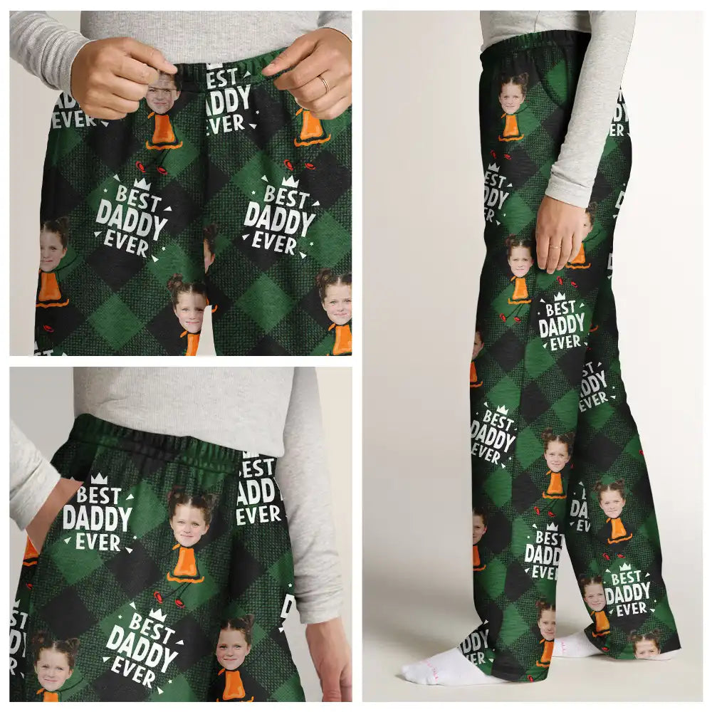 Gift For Grandpa,Gift For Father,Happy,Custom Photo - Custom Photo Best Grandpa Ever Plaid Checkered Pattern - Personalized Pajama Pants