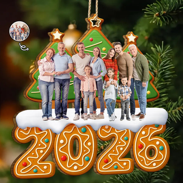 Custom Photo Christmas Family Gingerbread 3D Effect - Personalized Custom Shaped Wooden Ornament