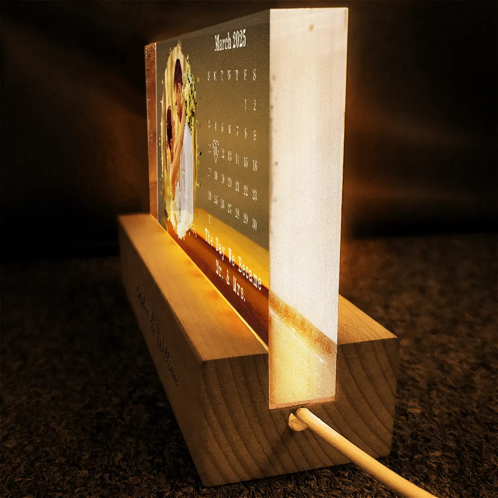 Love,Anniversary,Wedding Anniversary,Gift For Couples,Engaged,Married  - Custom Photo Calendar The Day We Became Mr & Mrs Couple Married Engaged Wedding Gift - Personalized Rectangle LED Light