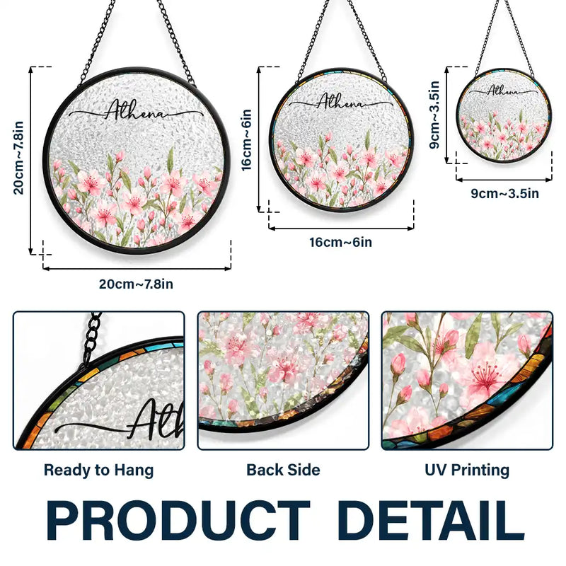 Gift For Yourself,Gift For Women,Happy - Birth Month Flower Watercolor Blooming In Love - Personalized Stained Glass Window Hanging Suncatcher