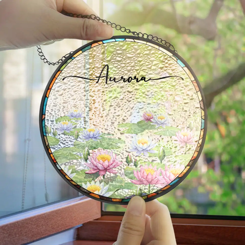 Gift For Yourself,Gift For Women,Happy - Birth Month Flower Watercolor Blooming In Love - Personalized Stained Glass Window Hanging Suncatcher