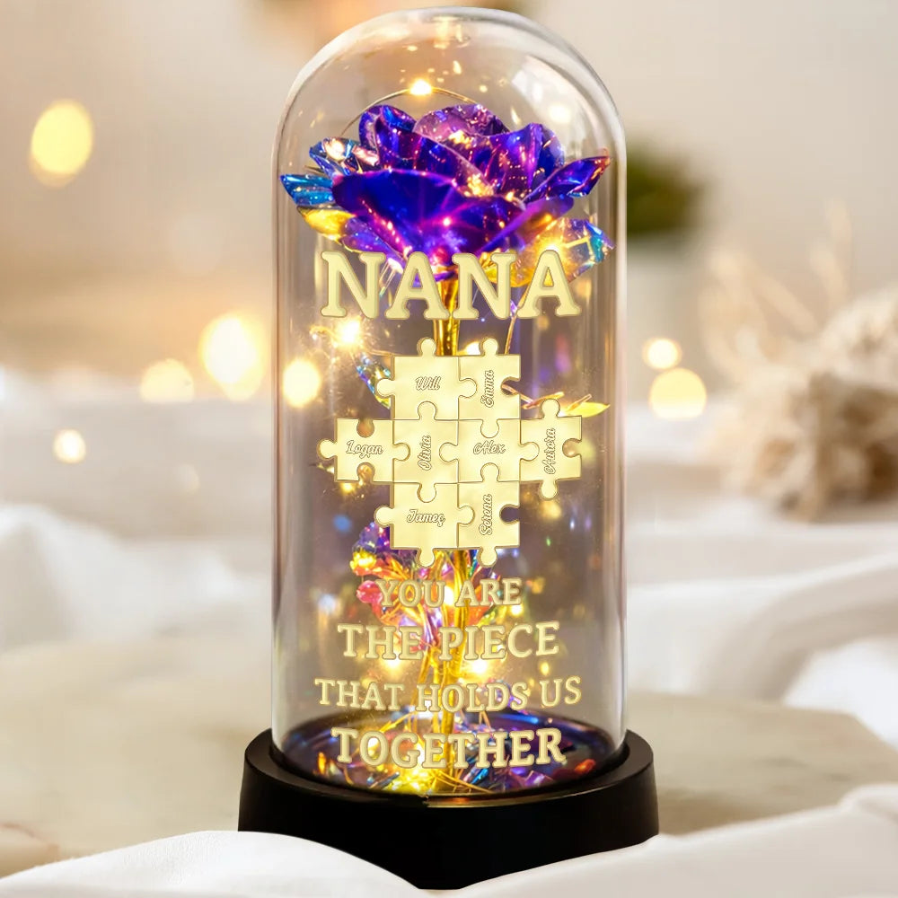 Gift For Mother,Gift For Grandma - 3D Metal Effect Mom You Are The Piece That Holds Us Together - Personalized Everlasting Rose Dome Lamp