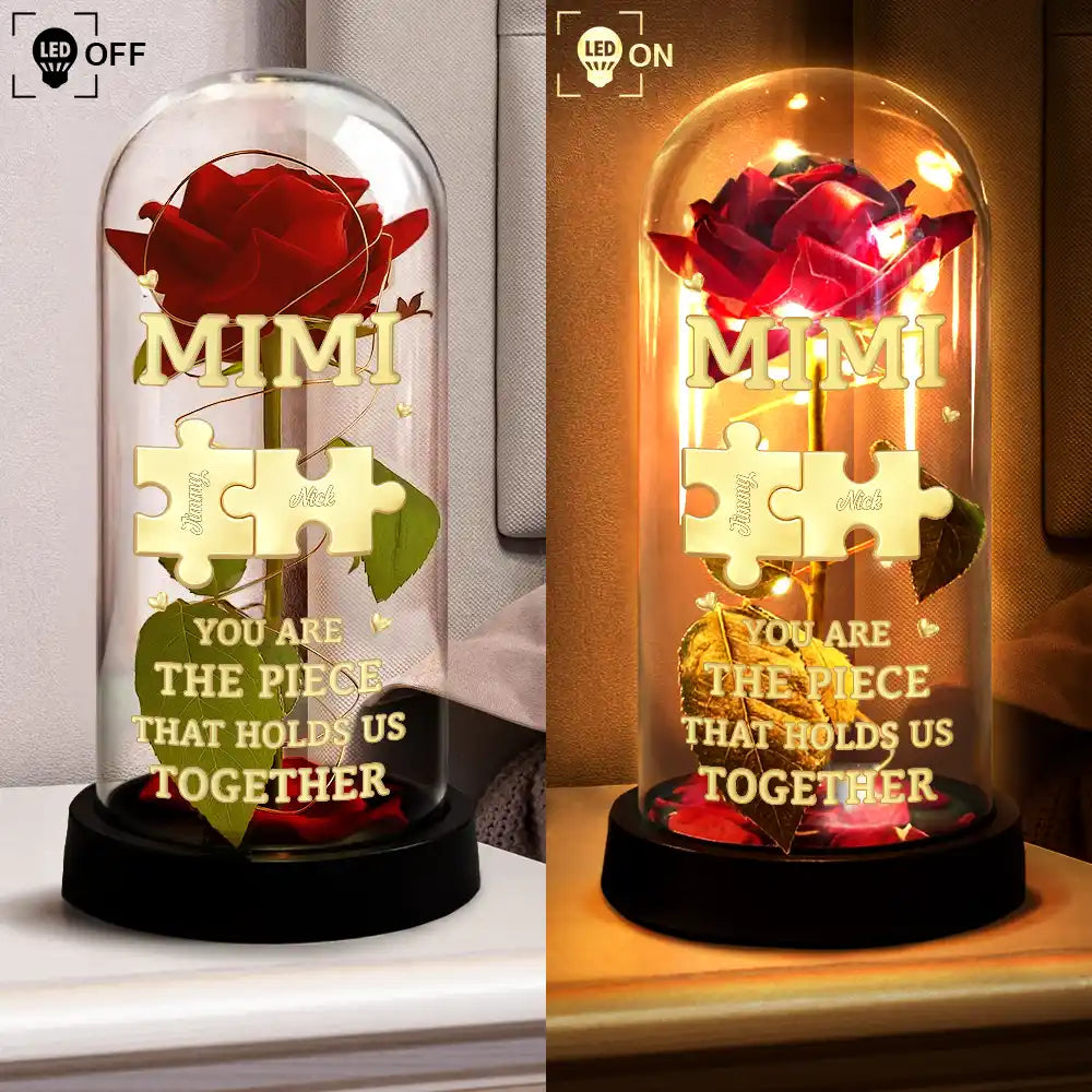 Gift For Mother,Gift For Grandma - 3D Metal Effect Mom You Are The Piece That Holds Us Together - Personalized Everlasting Rose Dome Lamp