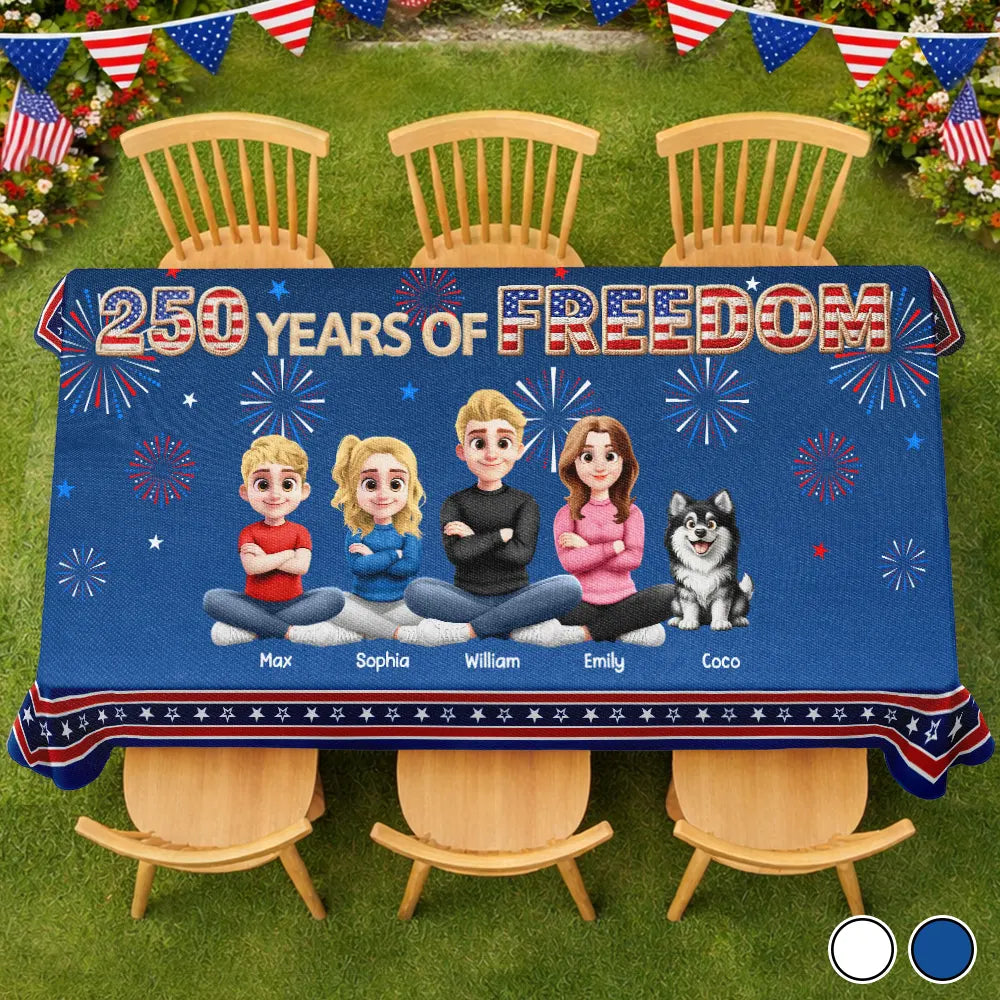 Faux Embroidery Effect Fireworks Stars USA 250 Years Of Freedom - Personalized Tablecloth