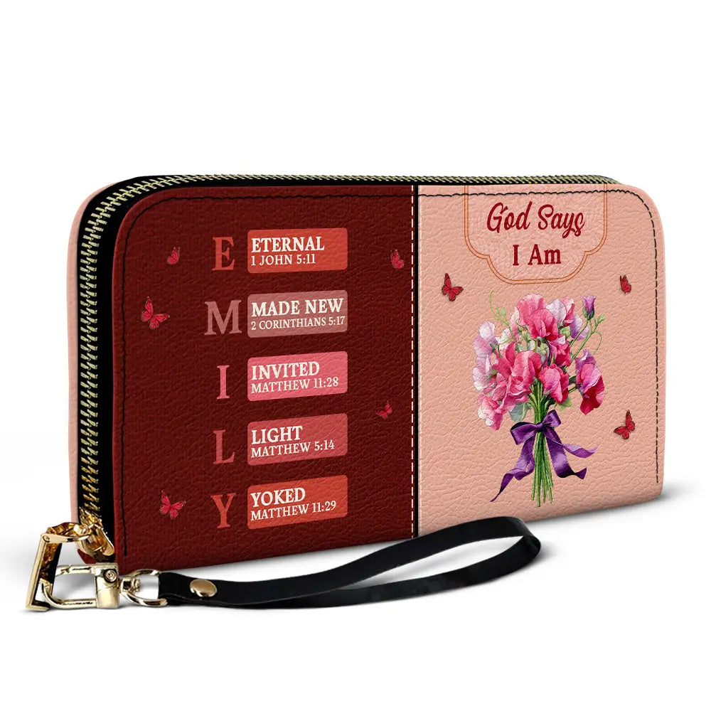 Gift For Wife,Gift For Girlfriend,Gift For Yourself,Gift For Women,Gift For Aunt,Gift For Mother,Gift For Grandma,Gift For Daughter,Gift For Sisters,Gift For Bestie,Happy,Christian,Icon - Created With A Purpose Birth Month Flower - Personalized Leather Long Wallet
