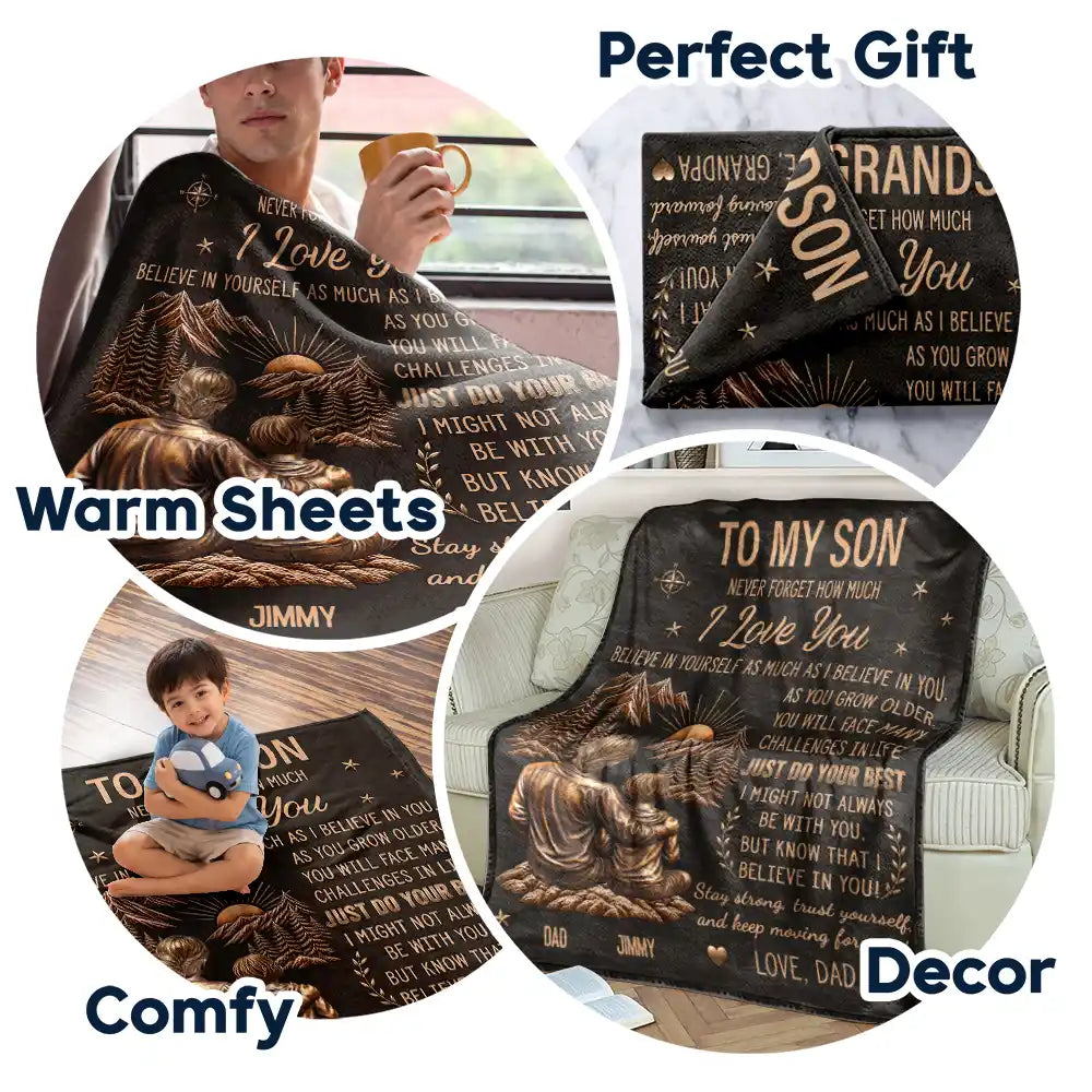 Gift For Son,Gift For Children,Inspirational,Vector - My Son Grandson Keep Moving Forward Just Do Your Best - Personalized Fleece Blanket, Sherpa Blanket