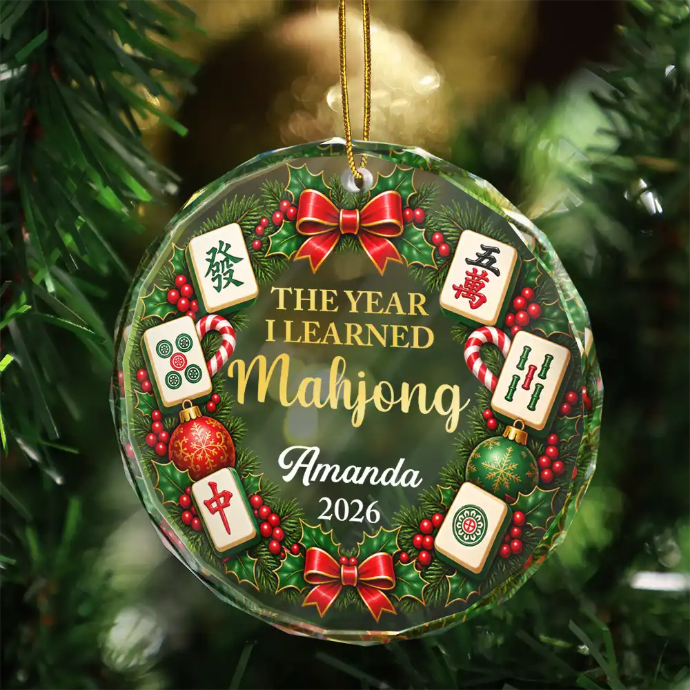 Christmas,Confident,Custom Text,Gift For Women,Gift For Yourself,Gifts For Her,Top Market - Christmas Gift For Mahjong Lovers - Personalized Merry Mahjong Circle Glass Ornament