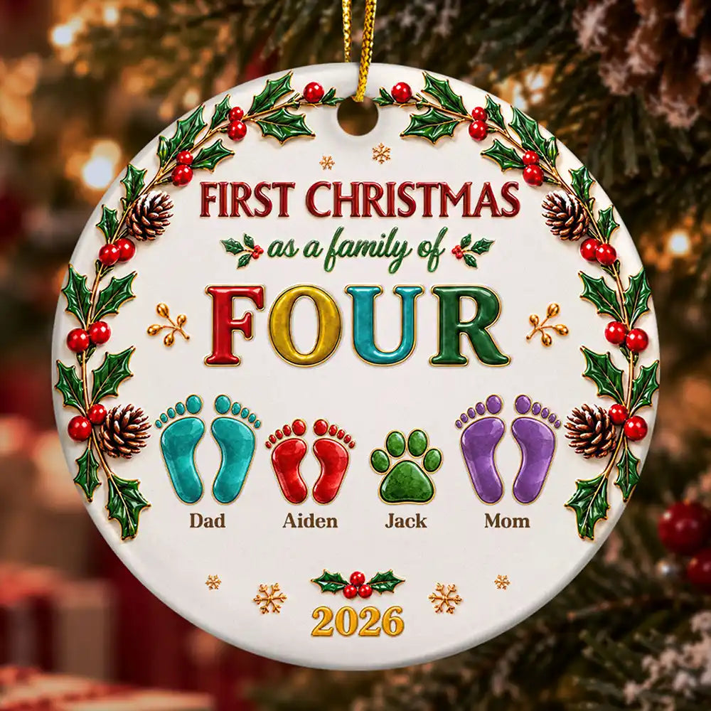 Christmas,Family,First Christmas,Icon,Sentimental,Top Market - Christmas Gift For New Parents - Personalized Our First Christmas As A Family Ceramic Ornament
