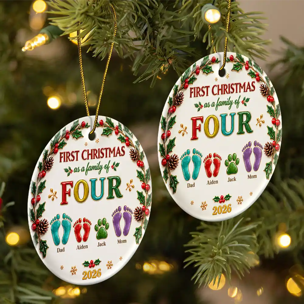 Christmas,Family,First Christmas,Icon,Sentimental,Top Market - Christmas Gift For New Parents - Personalized Our First Christmas As A Family Ceramic Ornament