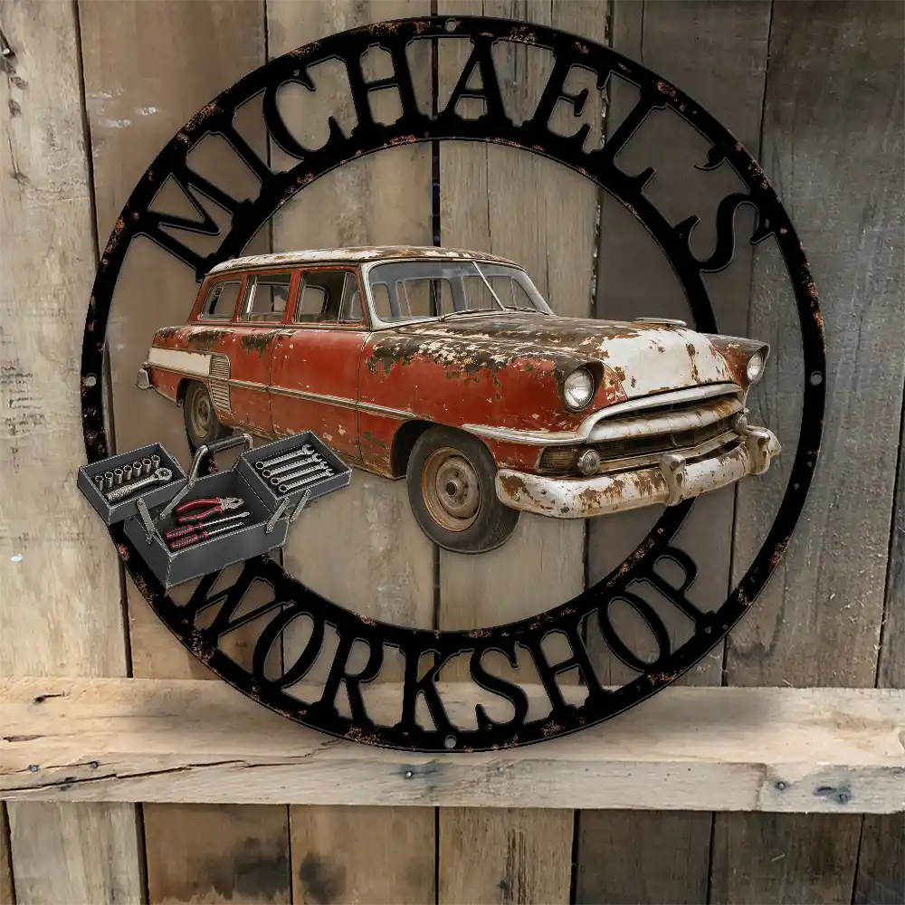 Confident,Custom Photo,Garage,Gift For Men,Gift For Yourself,Gifts For Him,Remove BG Photo,Semi-Outdoor,Top Market - Garage Decor Gift For Husband - Personalized Custom Photo Mechanic Metal Sign