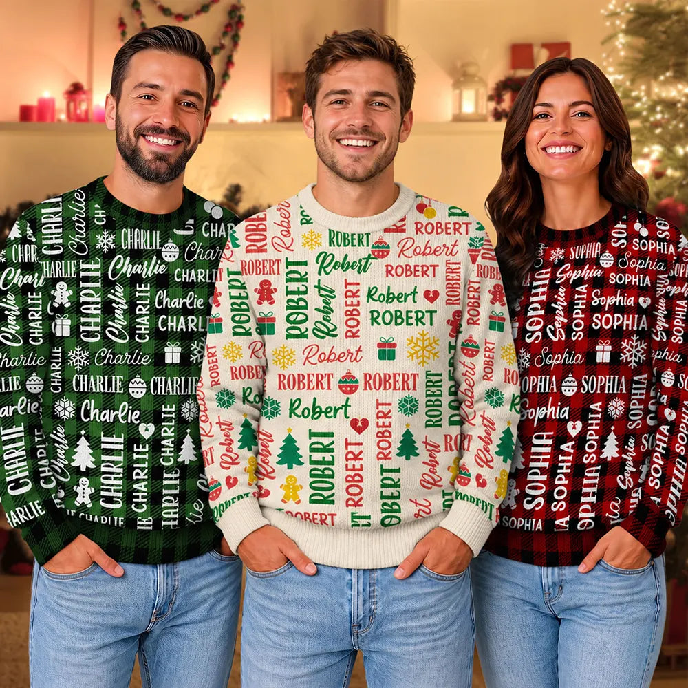 Matching Christmas Gift For Family - Personalized Member Names Unisex Ugly Sweater