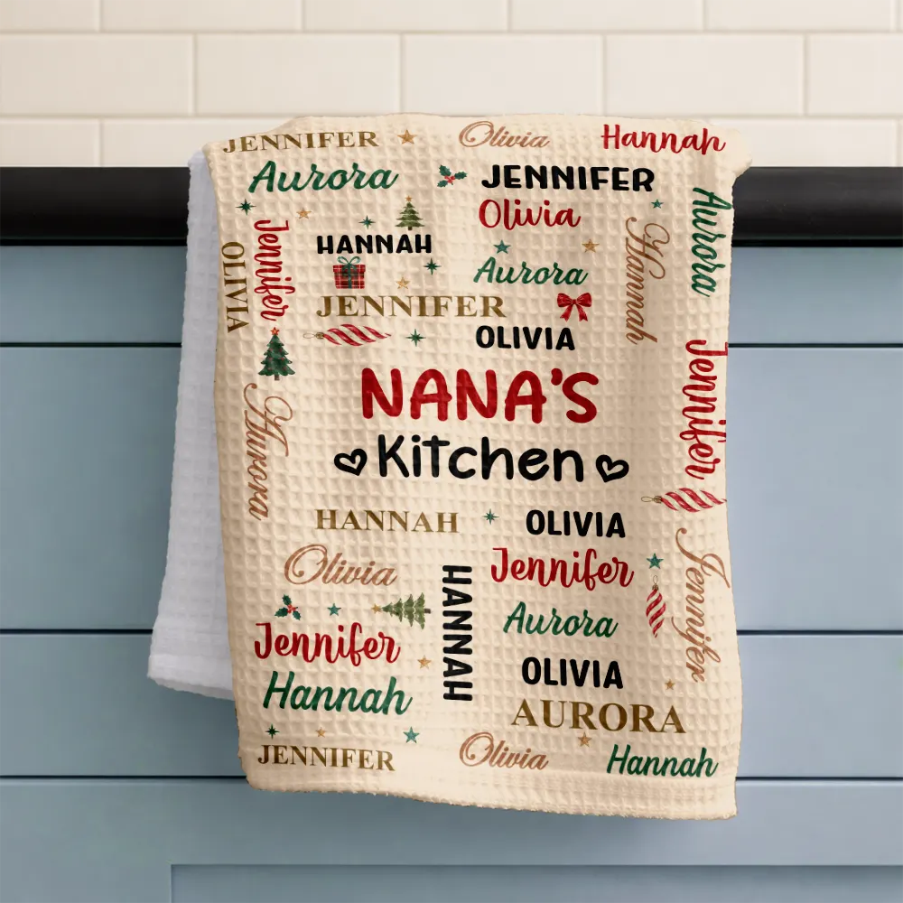 Christmas,Custom Text,Gift For Grandma,Gifts For Her,Happy - Christmas Gift For Grandma Nana - Personalized Kids Names Kitchen Towel