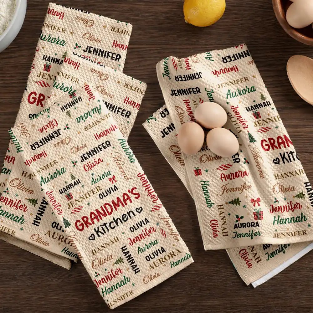 Christmas,Custom Text,Gift For Grandma,Gifts For Her,Happy - Christmas Gift For Grandma Nana - Personalized Kids Names Kitchen Towel