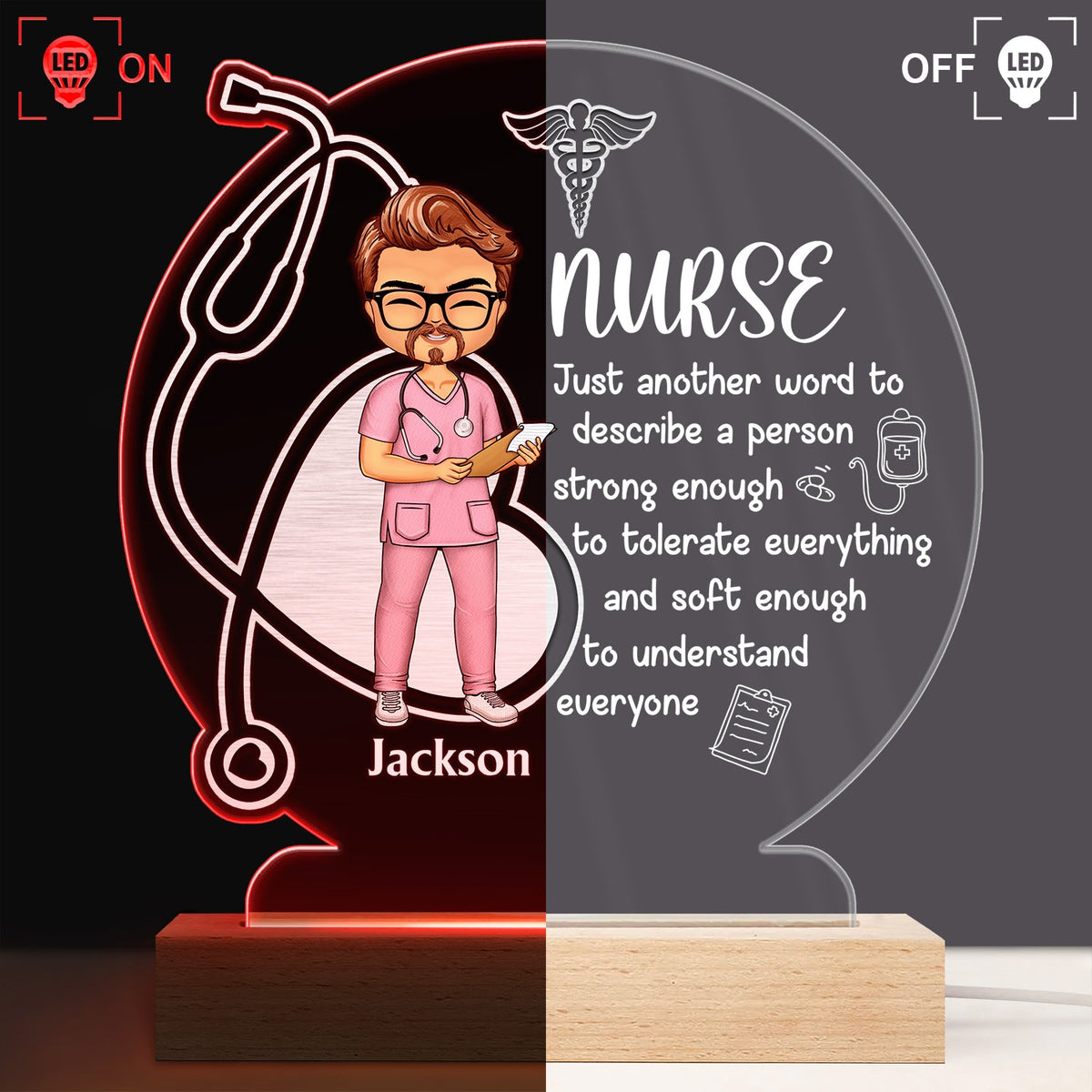 Nurse A Person Strong Enough To Tolerate Everything - Gift For Nurses - Personalized Custom 3D Led Light Wooden Base