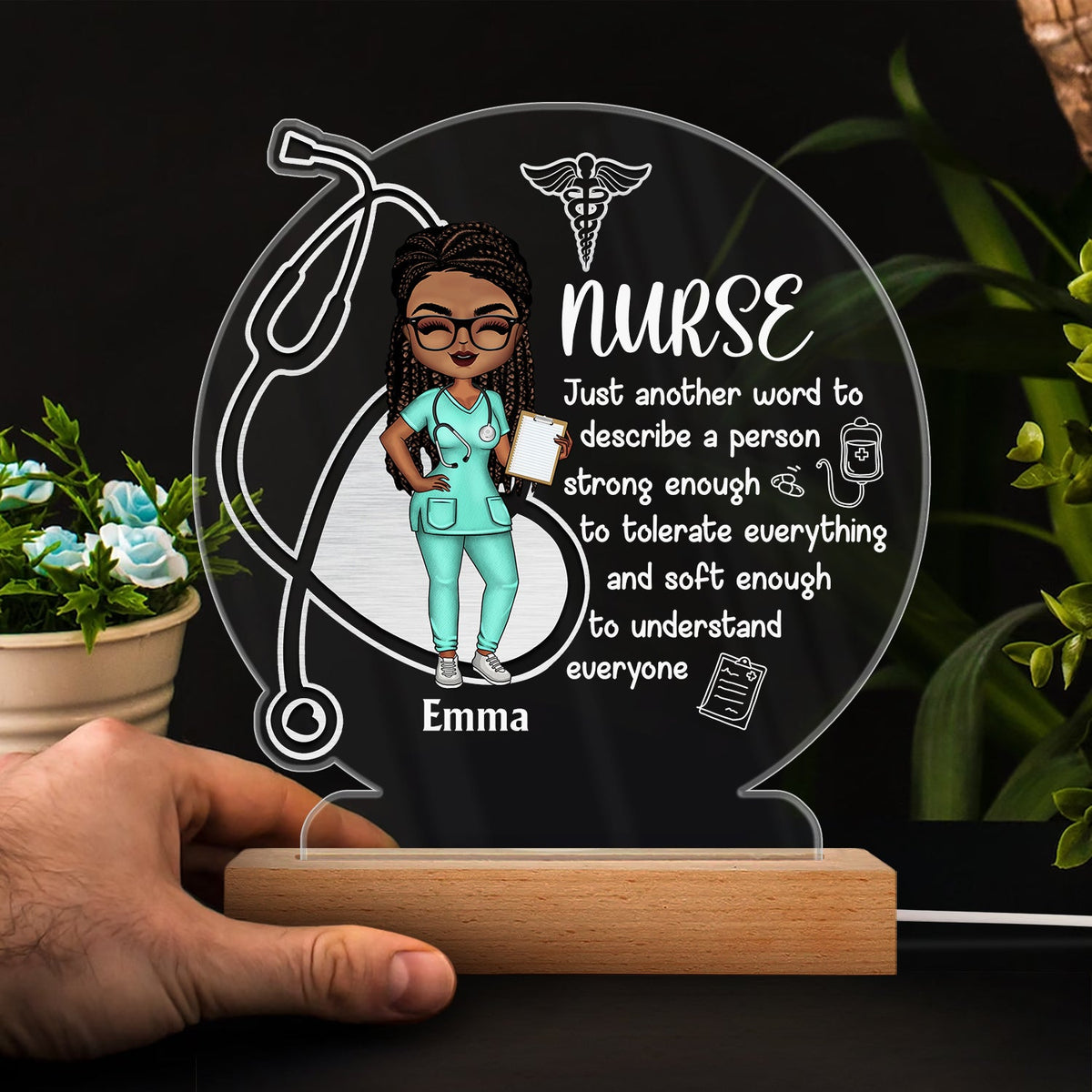 Nurse A Person Strong Enough To Tolerate Everything - Gift For Nurses - Personalized Custom 3D Led Light Wooden Base