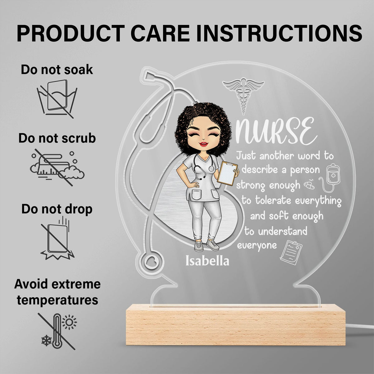 Nurse A Person Strong Enough To Tolerate Everything - Gift For Nurses - Personalized Custom 3D Led Light Wooden Base