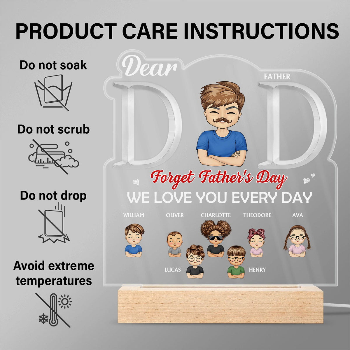 Dad We Love You Every Day - Birthday Gift For Father, Grandpa, Family - Personalized Custom 3D Led Light Wooden Base