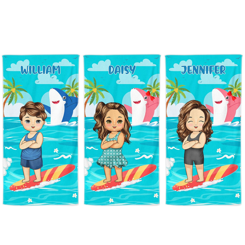Baby And Kid Shark - Summer, Vacation, Beach Funny Gift For Kids - Personalized Beach Towel