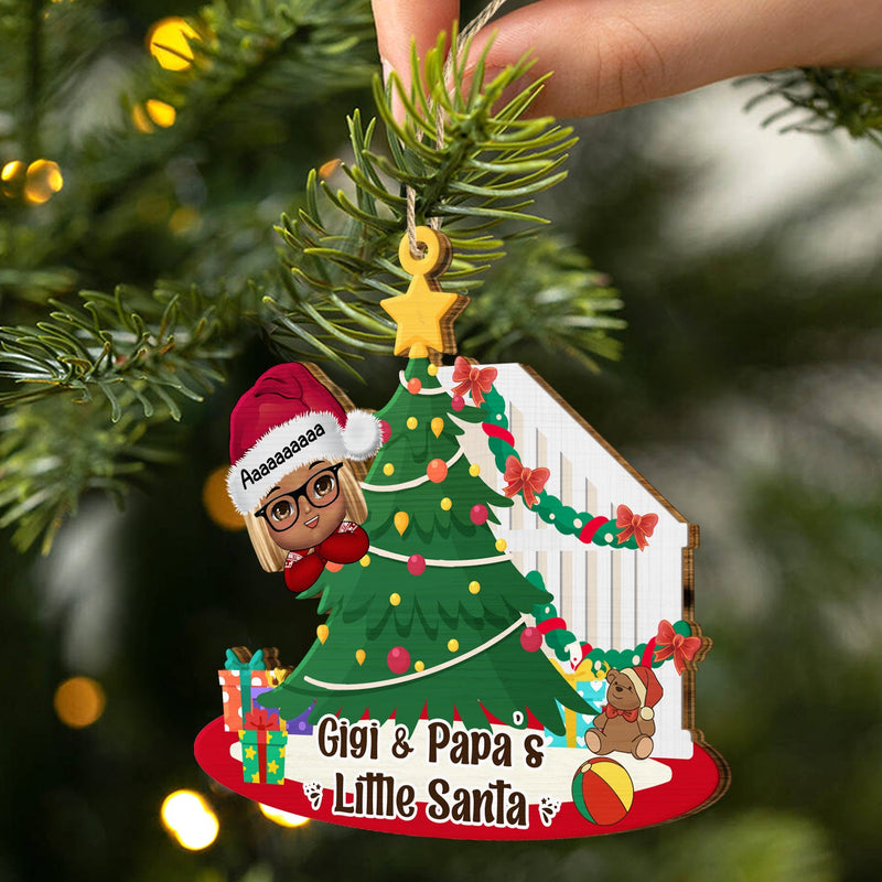 Gigi And Papa's Little Santa - Christmas Gift For Grandparents, Parents - Personalized Wooden Cutout Ornament